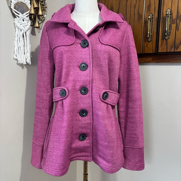 Self Esteem Tops - Purple Cotton Button Up Trench Coat Jacket Shacket Sweatshirt Size Large Y2K